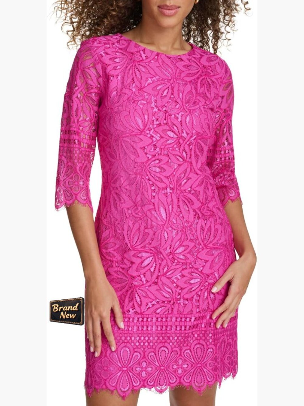 Kensie Women's Half Sleeve Lace Sheath Mini Dress Round Neck